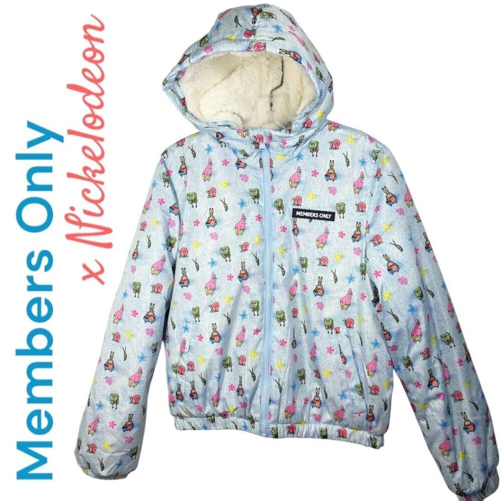 MEMBERS ONLY x NICKELODEON SPONGE BOB Full Zip Fleece Lined Puffer Jacket Medium